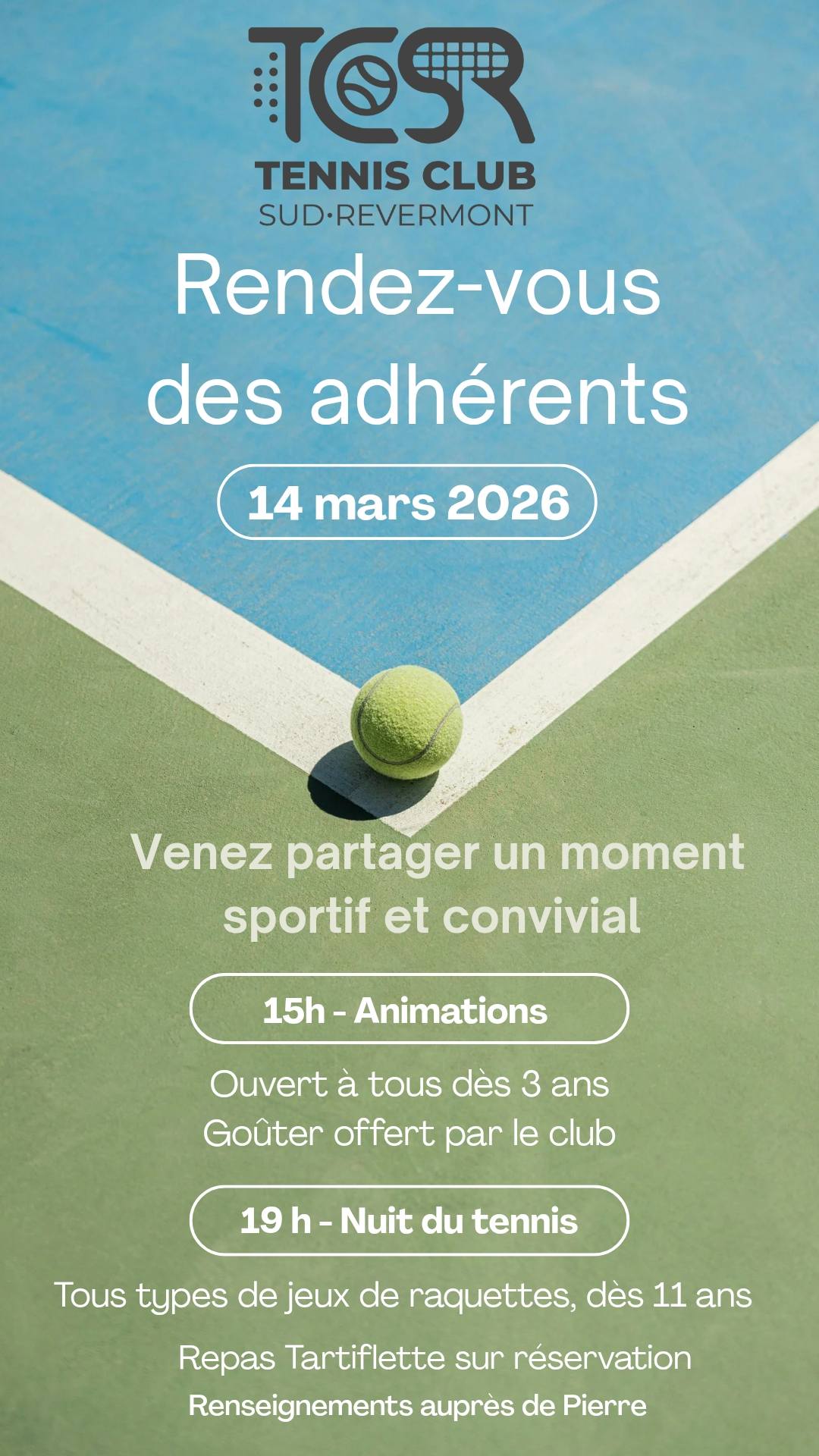 Rendez-vous des adhérents Tennis Club Sud Revermont